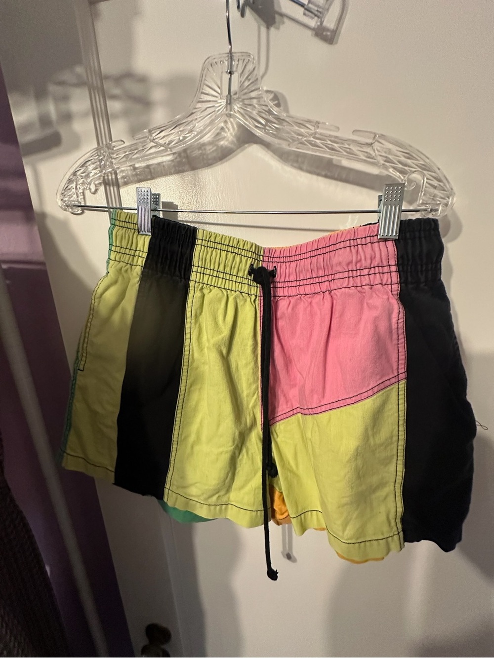 Urban Outfitters Neon Colorblock Drawstring Athletic Shorts - Pink, Lime, Black